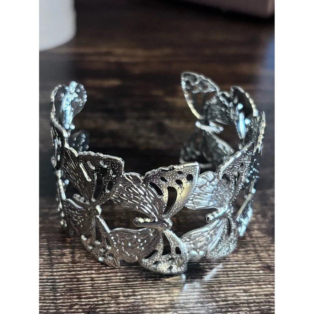 Silver Tone Butterfly Cuff Bracelet - Elegant Women's Jewelry